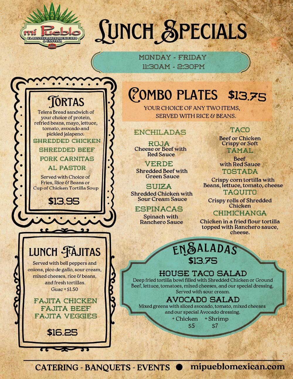Mi Pueblo Lunch Menu