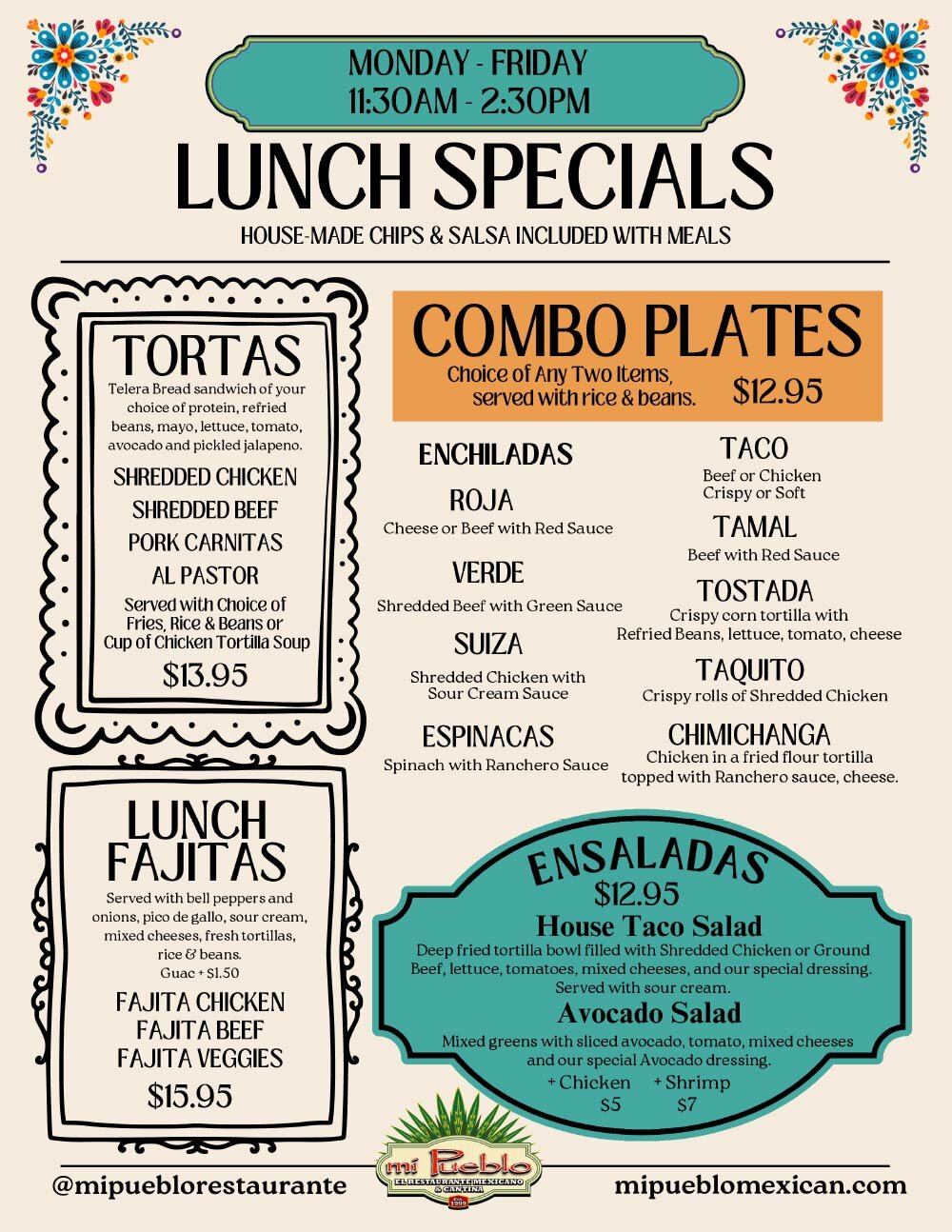 Mi Pueblo Lunch Menu