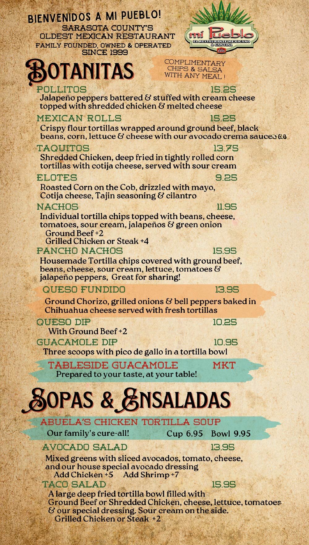 Mi Pueblo Single Items Menu