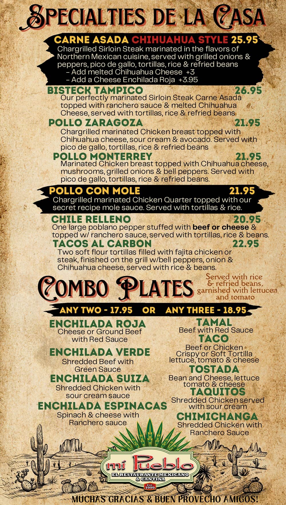 Mi Pueblo Specialty Menu