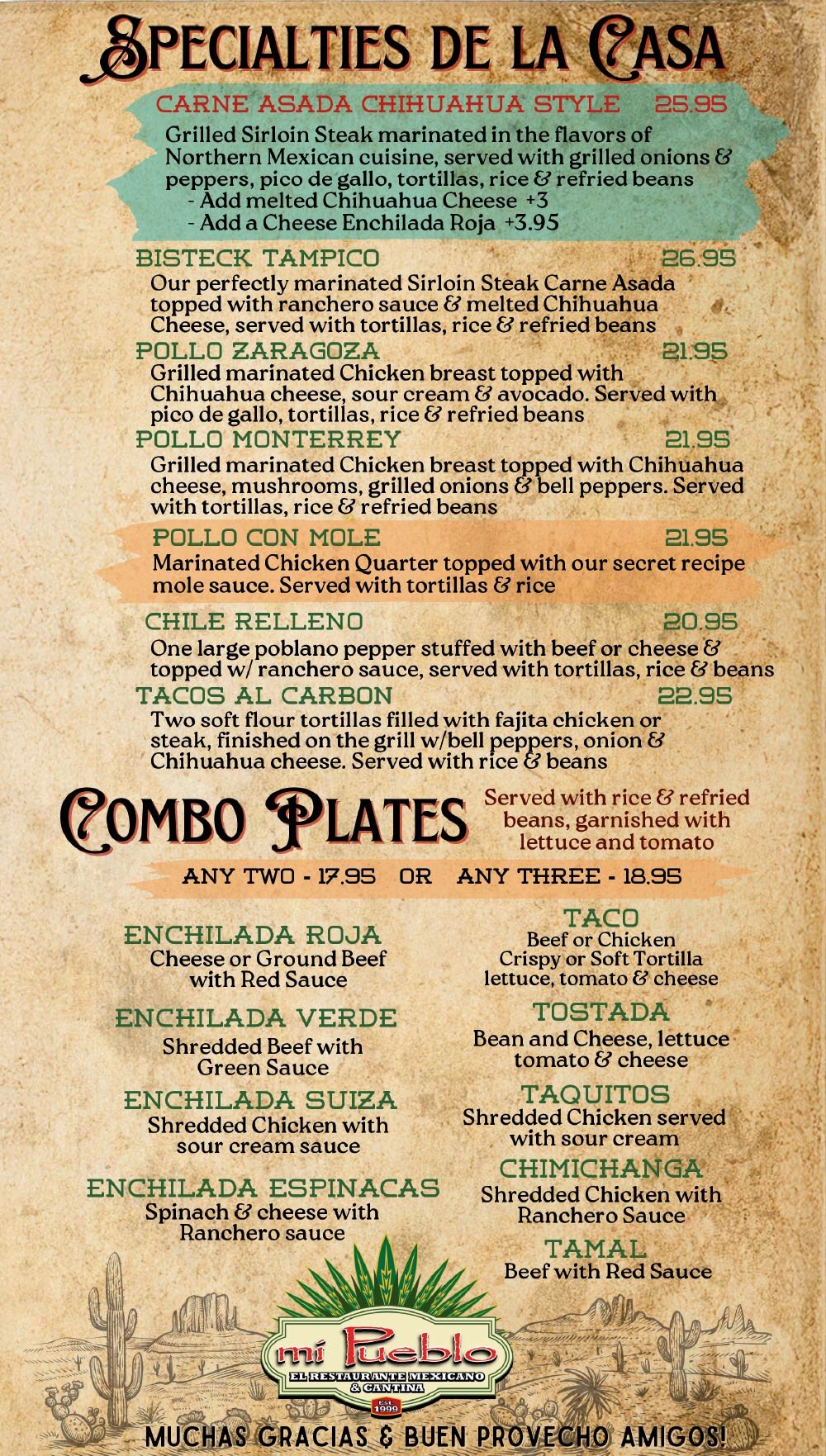 Mi Pueblo Specialty Menu